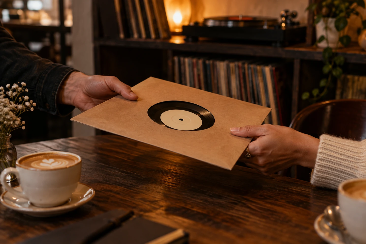 Deux personnes se partagent un disque.