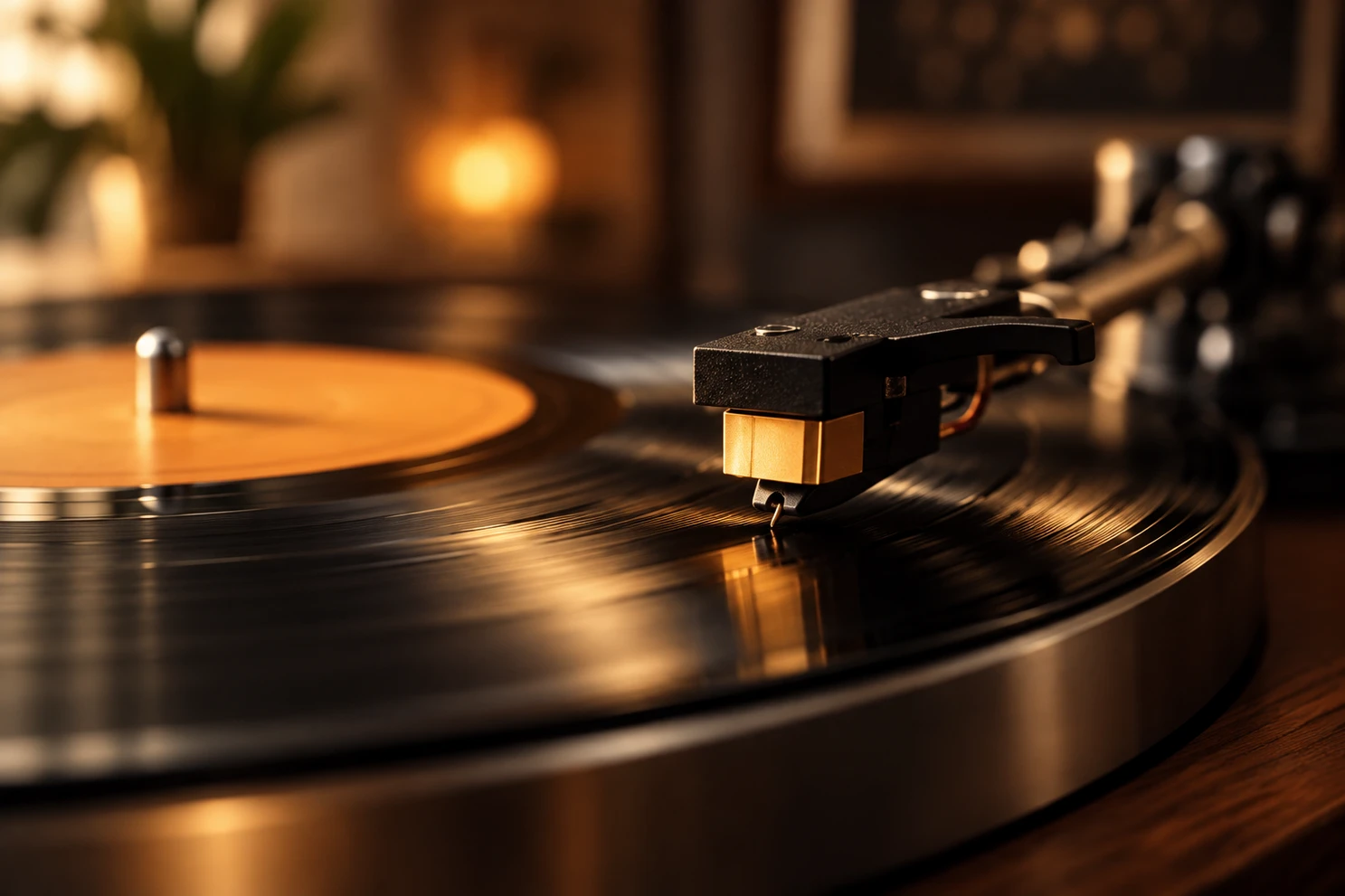 Gros plan sur un diamant posé sur un vinyle.
